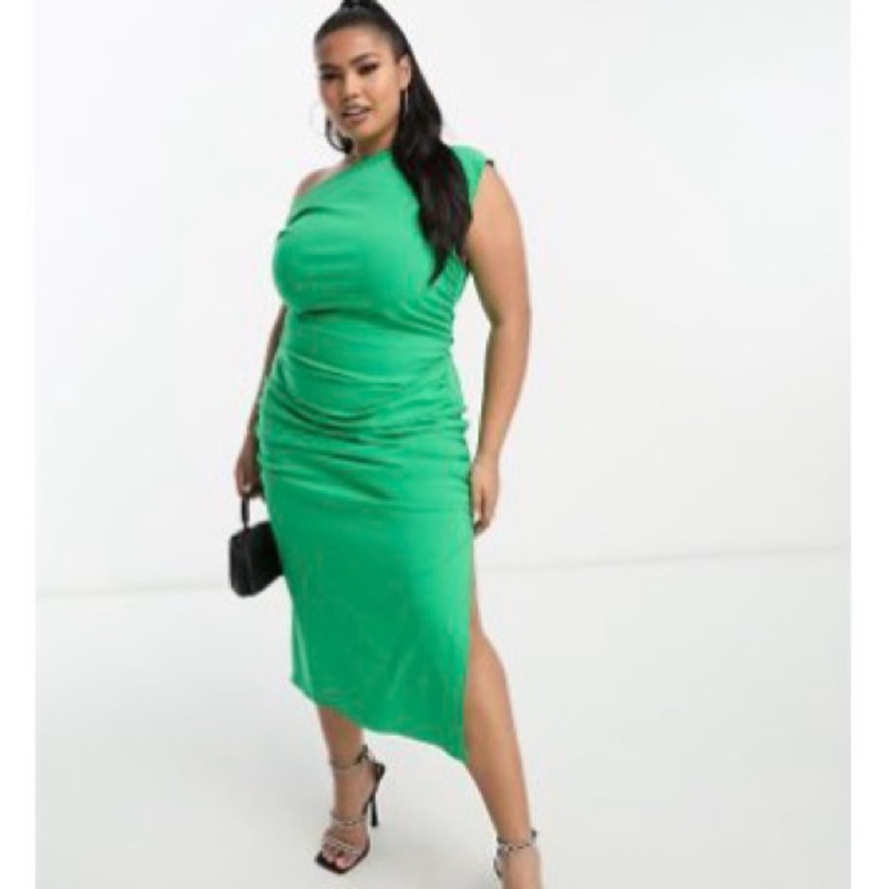 asos curve begaline asymettric dress in bright green